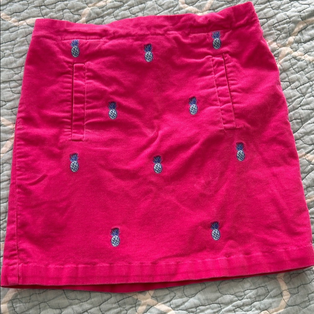 Vineyard Vines Hot Pink Corduroy Skirt with Blue Pineapple Embroidery